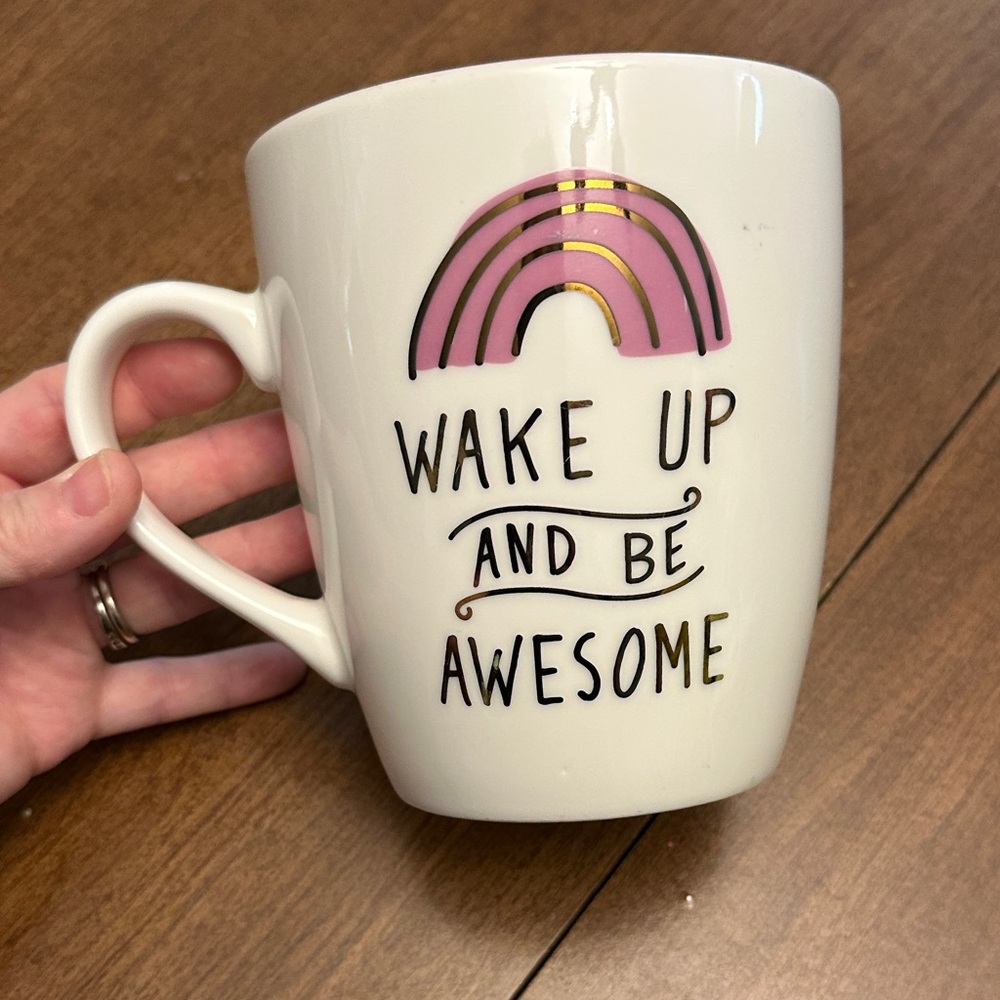 HUGE Wake Up and Be Awesome Mug - Pink, Gold, and Cream